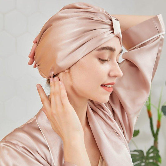 SilkyBerries 100% Mulberry Silk Bonnet, 19 Momme Silk Night Sleep Cap - SilkyBerries